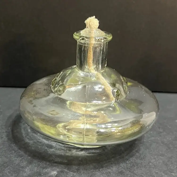 Unique Weirdo UFO Flying Saucer Clear Glass Oil Lamp ~3.75” x 4.5” diameter