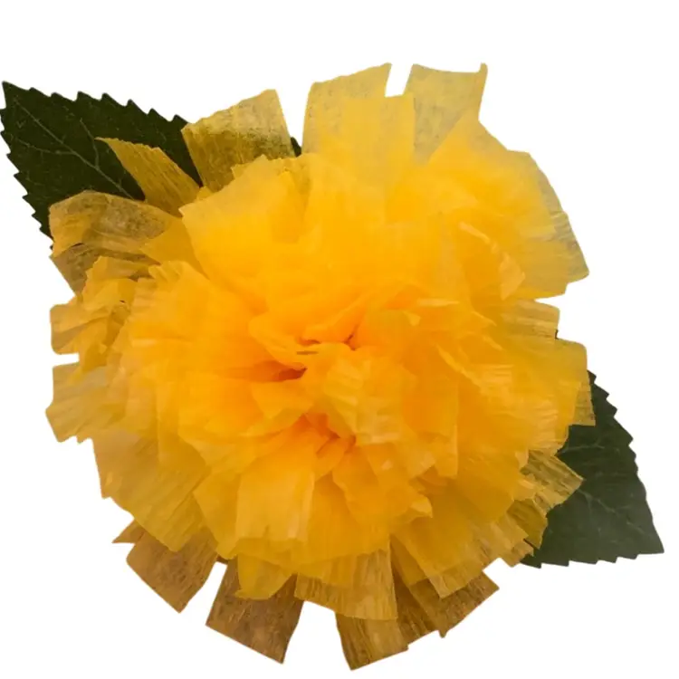 Vibrant Crepe Paper Flowers Made By Me Lemon Yellow Color Marigold Carnation Blossom 3.5-4” Diameter Blossom And 5.5-6” Tall Overall