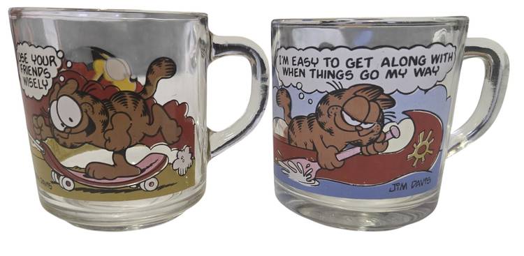 Pair of Garfield McDonald's Souvenir Mugs by Anchor Hocking Vintage 1980's