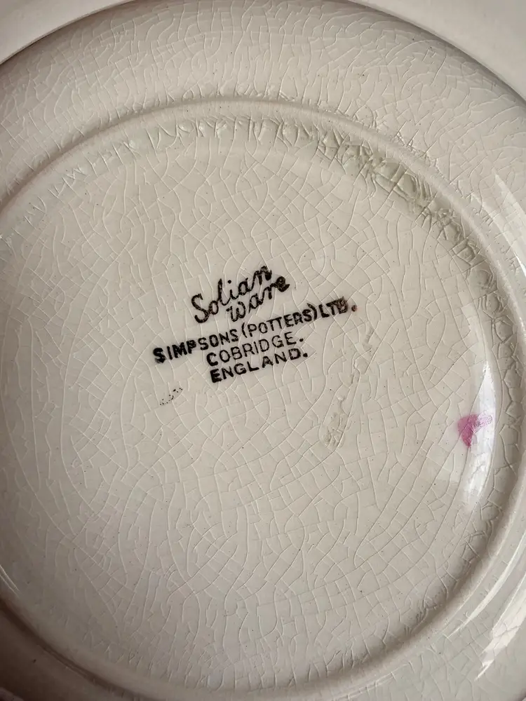 Vintage Simpsons Solian Ware Handled Serving Bowl, English Floral Transferware, 10” Vegetable Bowl, Cottage Kitchen Decor