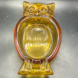 Vintage Viking Amber Owl Glass Ashtray