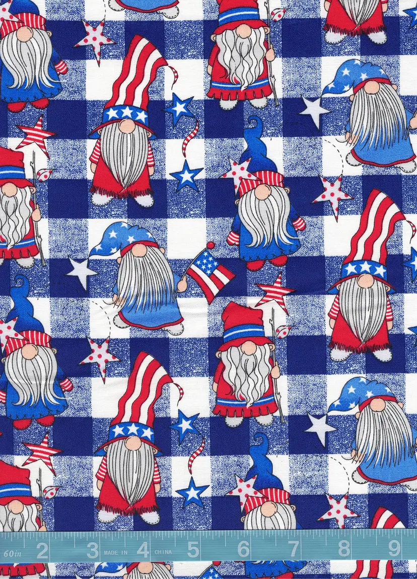 Patriotic Gnomes Red White Blue Americana Quilt Cotton Fabric by the Yard – Americana Gnome Cotton Fabric – Fourth of July Quilting Fabric for Sewing, Crafts & Home Décor