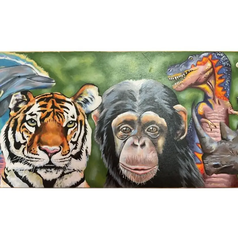 HAND PAINTED WILD ANIMALS SIGNED BY CARLIE MEYERS LONGBOARD SKATEBOARD 39"X9.5"