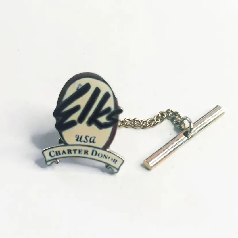 Vintage Elks USA Charter Donor Tack Tie Pin With Chain & Bar