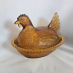 Indiana Glass Amber Color Hen On Nest Covered Candy Dish