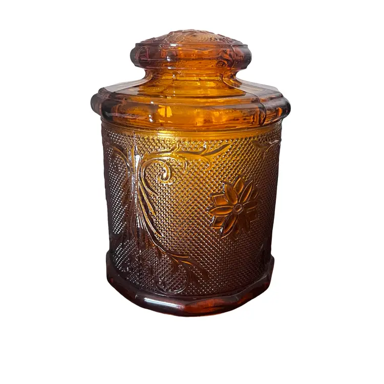 Vintage Indiana Glass Amber Tiara Biscuit Candy Jar