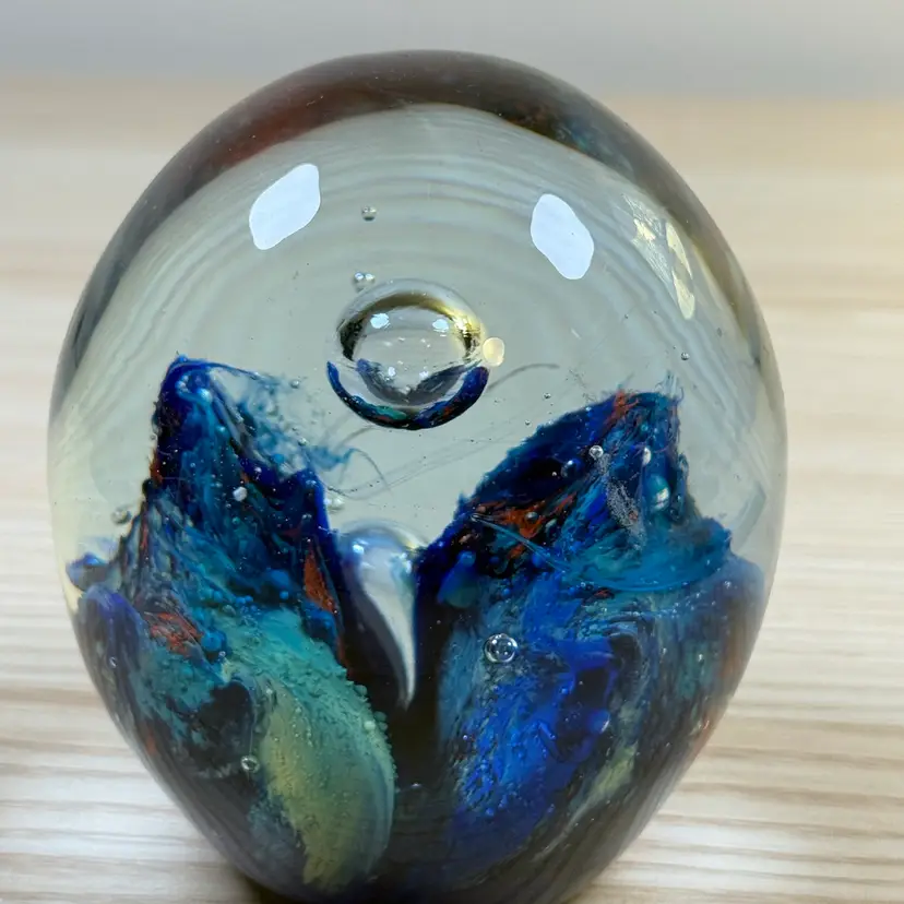 Multicolor Single Bubble Art Glass Paperweight