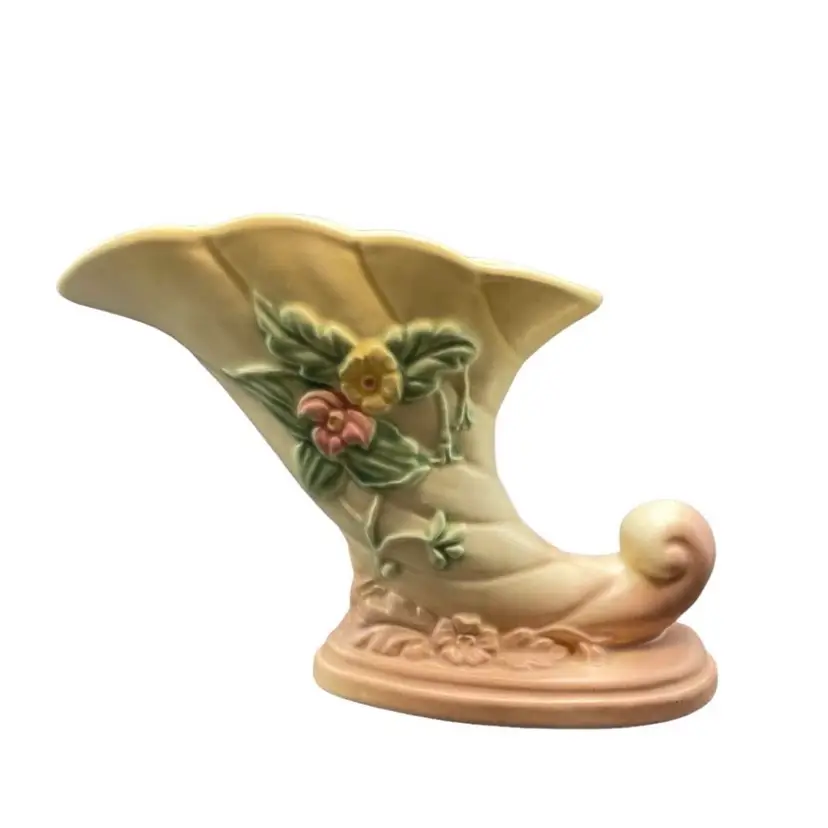 Vintage Hull Art Pottery Pink Wildflower Cornucopia Horn Spring Vase Planter W-7-7 1/2