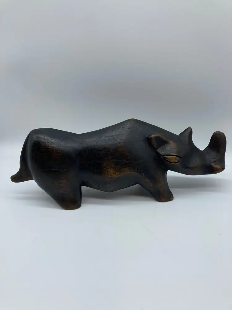 Rhinoceros Rhino Carved Wooden Figure 9 inch Dark Ironwood Look