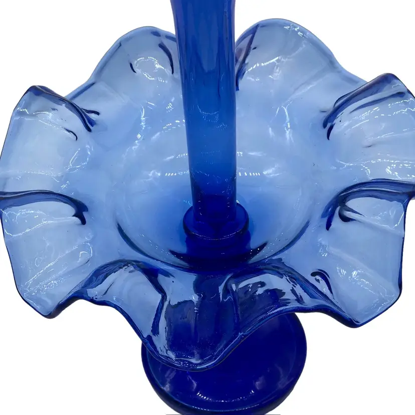 Vintage Art Glass Cobalt Blue Single Horn Epergne