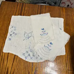 Vtg Antimacassar Armchair Protectors Hand Embroidered Cotton