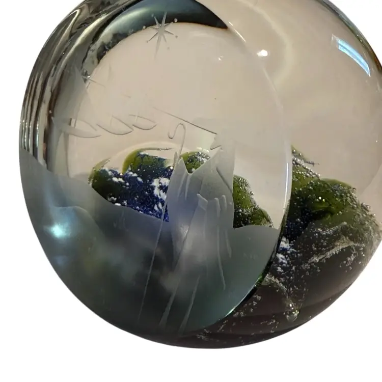 Vintage Caithness Rare -“I Saw Three Ships Come Sailing By” 128/500 Large Facet Front Etched Paperweight - 3.5”