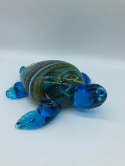 Blue Glass Turtle, Signed