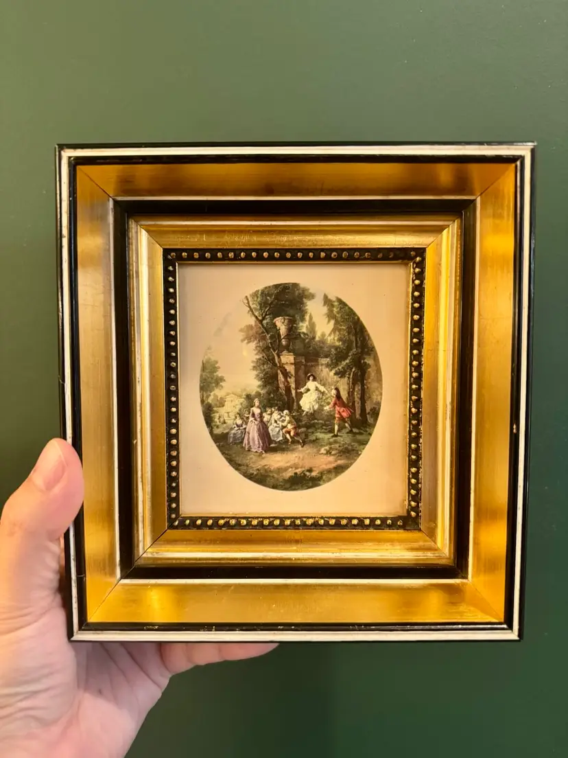 #10, 7x6” Vintage Beautiful Framed French Rococo Scene Print