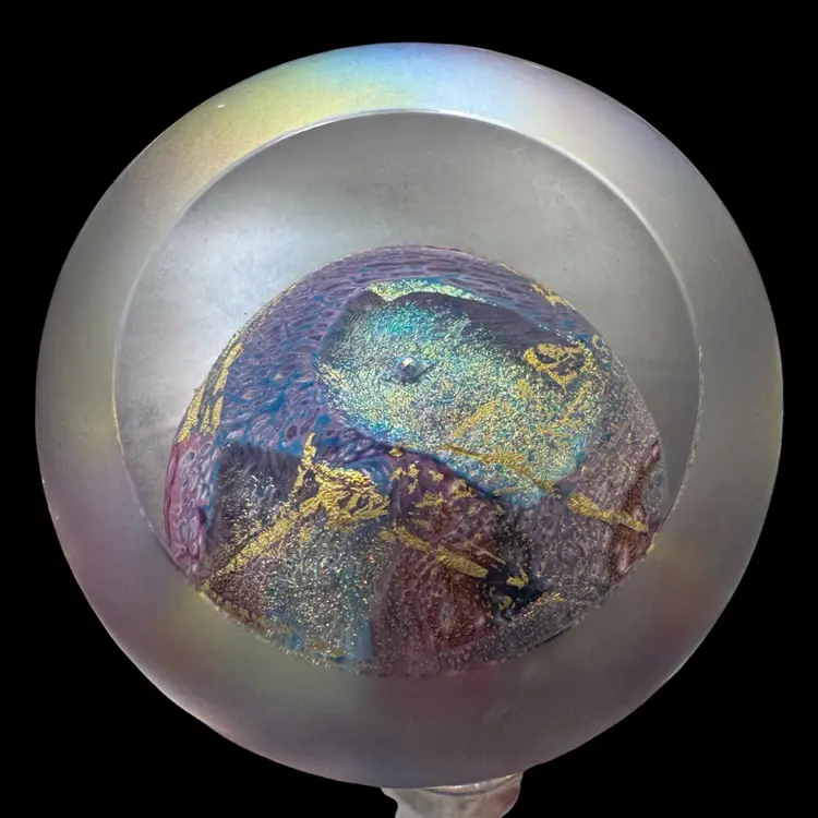 Glass Eye Studio GES, Celestial Planet Round Paperweight, 1998, Marked, Excellent