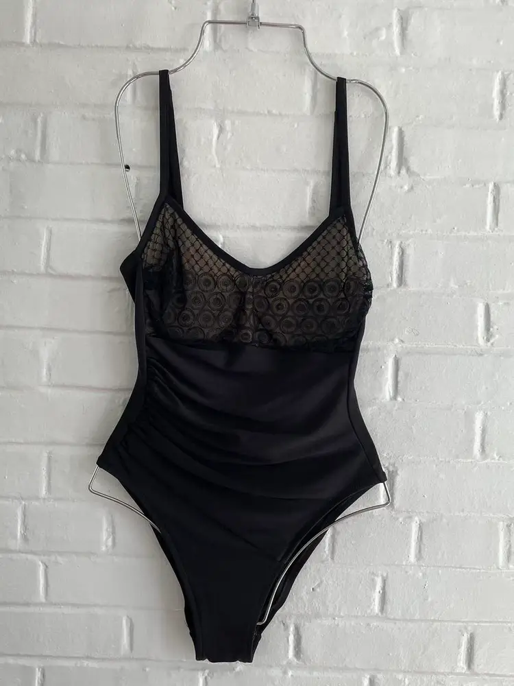 90s La Perla Black Mesh Swimsuit M