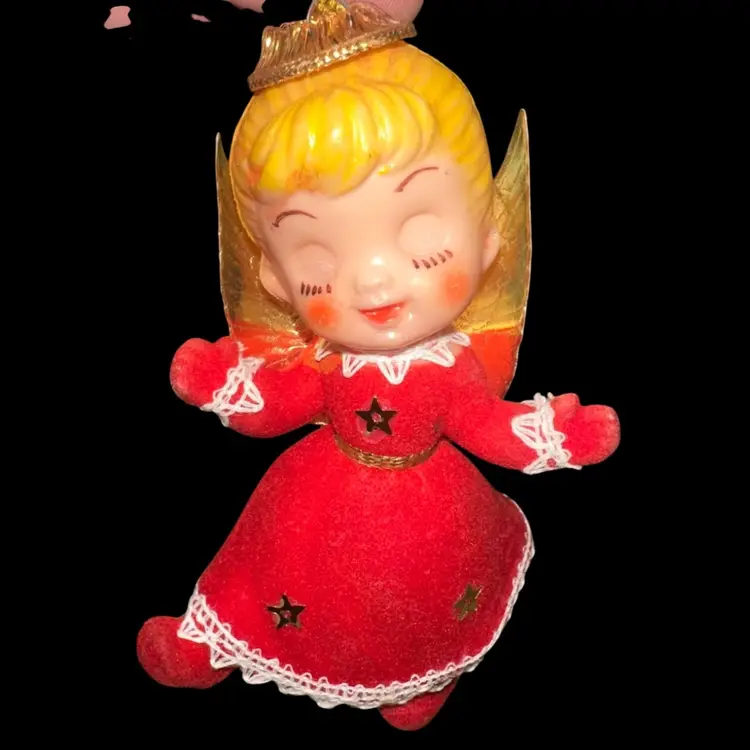 1950’s Or 60’s Flocked Angel Ornament 4”