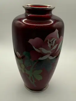 Japanese Cloisonne Ginbari Vase Pink Flower Cloisonné 7"