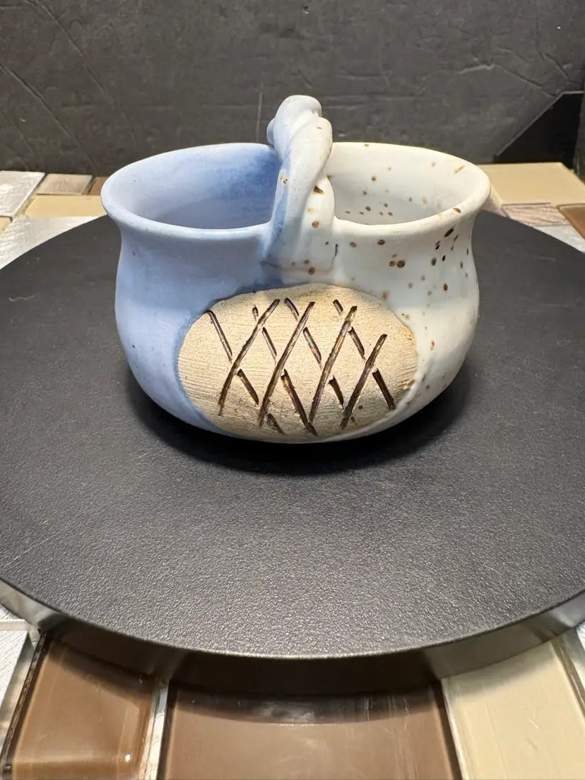 Vintage Hand Thrown Small Ceramic Basket Miniature Trinket Bowl Ring Dish by Cindy Angliss Georgia Folk Art Pottery