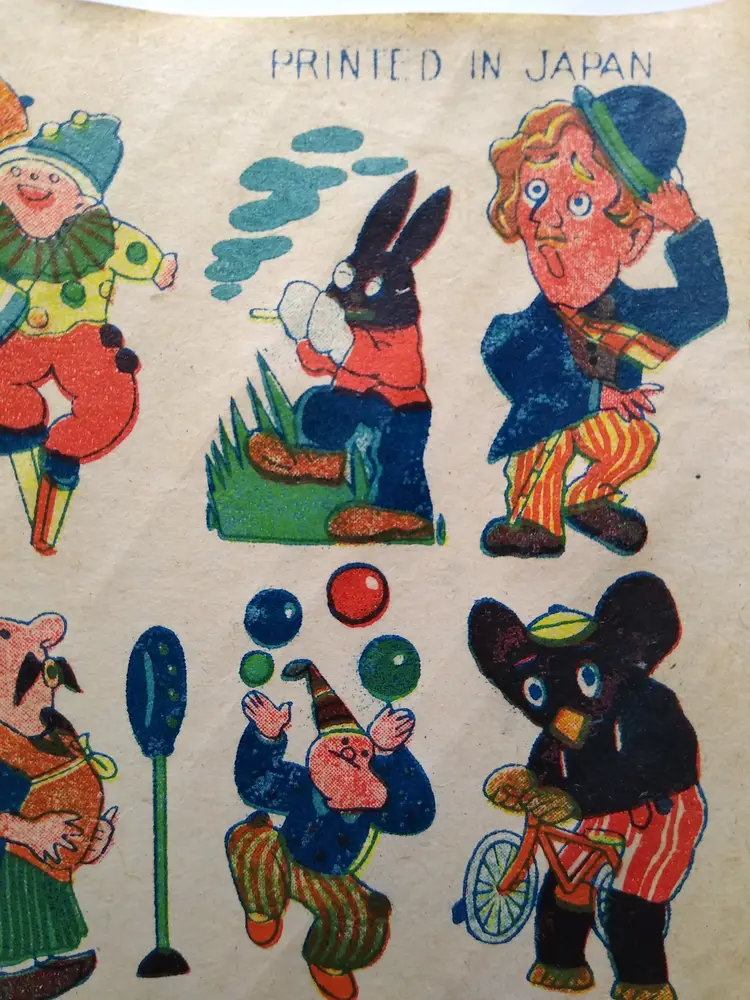 Vintage 1950s Japanese Decal Sticker Sheet Cartoon Characters Betty Boop Hula