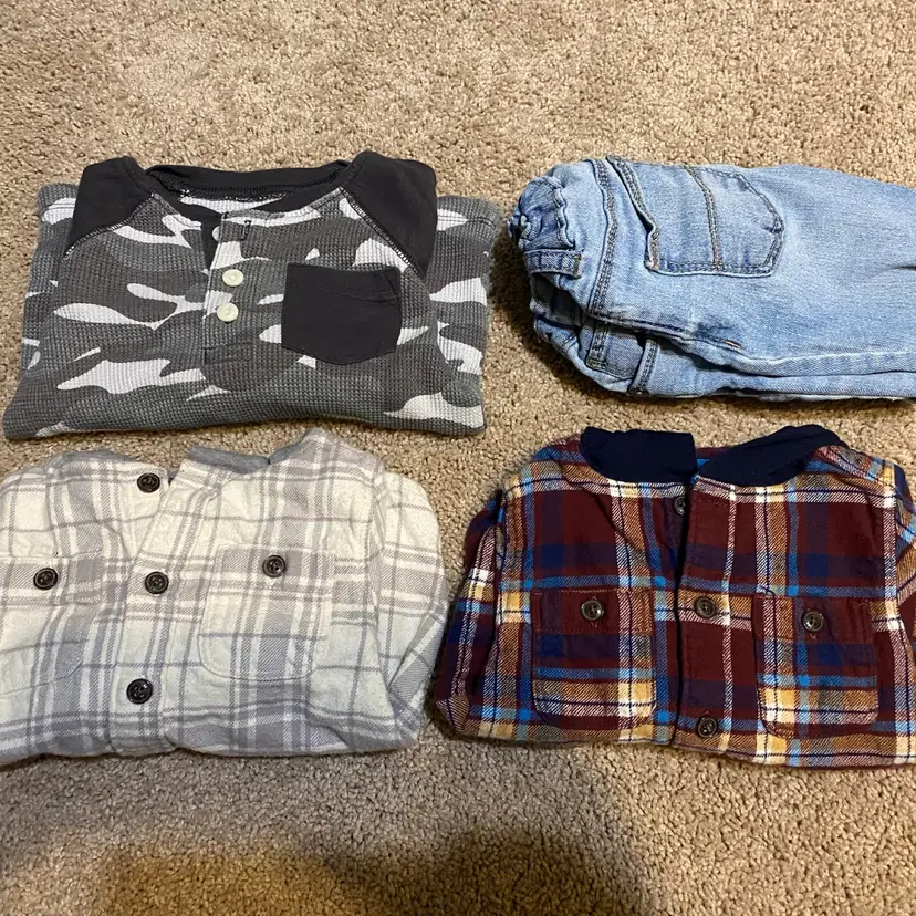 Osh Kosh B'Gosh Boy's Size 18 Mos Clothing Bundle - Jeans & 3 Long Sleeve Shirts