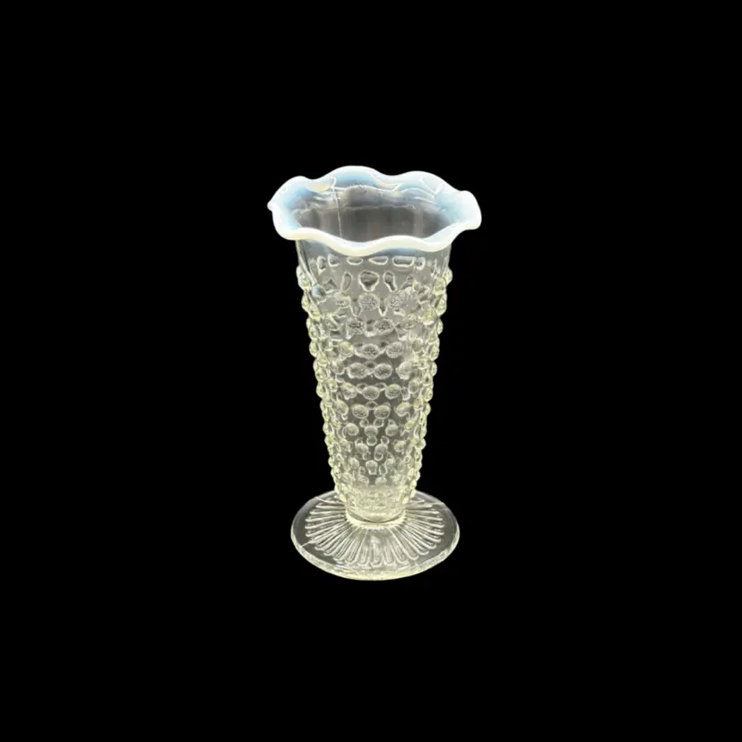 Anchor Hocking Hobnail White Opalescent Moonstone Ruffled Small Trumpet Bud Vase