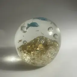 Vintage Dolphin Art Glass Paper Weight With Controlled Bubbles