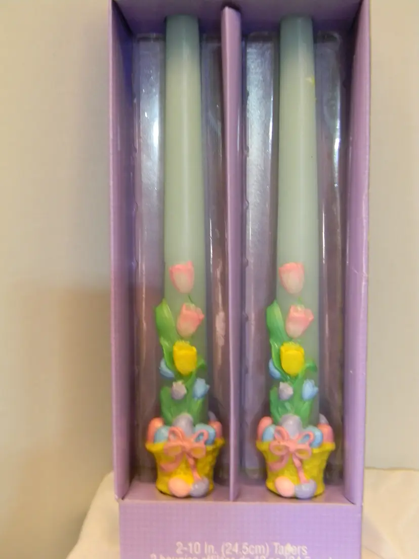 Easter 10" Easter Basket with Flowers Candles Set of 2