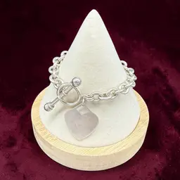 Vintage Silver Tone Rolo Link Bracelet With Heart Charm Toggle Clasp Heavy Read