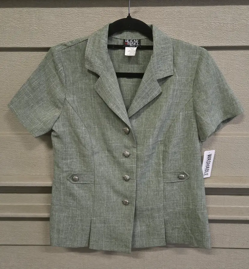 Helene Blake Women's Short Sleeve Front Button Olive Green Blazer Size 6P