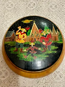 Vintage Russian Wooden Turned Painted Box