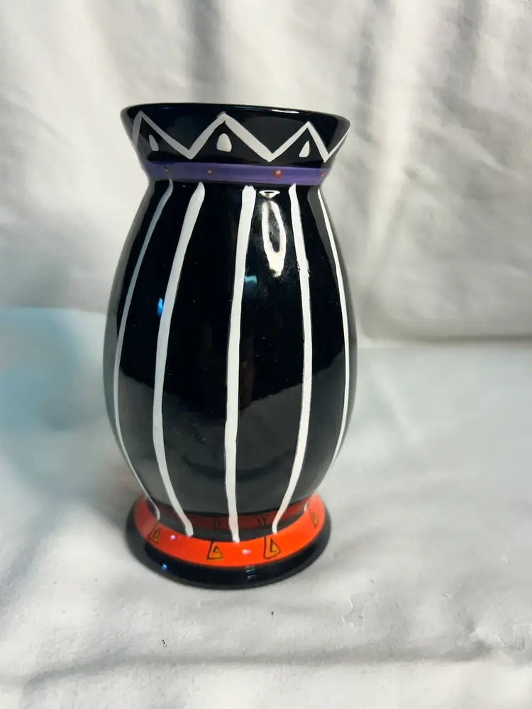 Laurel Burch Ceramic Vase Multicolored CAT Signed by Artist-Laurel Burch