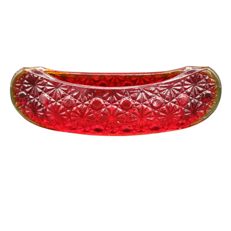 Fenton Amberina Daisy & Button Canoe Nut Dish Cadmium Glow UV Reactive Vintage Art Glass