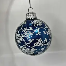 West German Glass Christmas Ornament Glitter Blown Ball Cottage Core Vintage