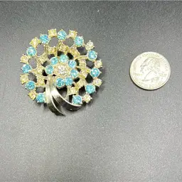 Turquoise and Rhinestone Brooch