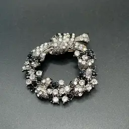 Gorgeous Gunmetal Gray, Black, & Clear Rhinestone Brooch 2 1/4” Wide