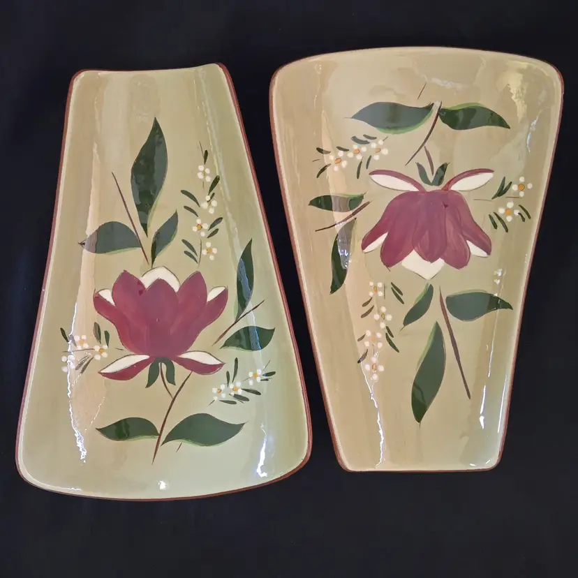 Stangl Pottery Ceramic MAGNOLIA  Relish Dish 11¼" x 7½" at widest - set of 2 Vintage