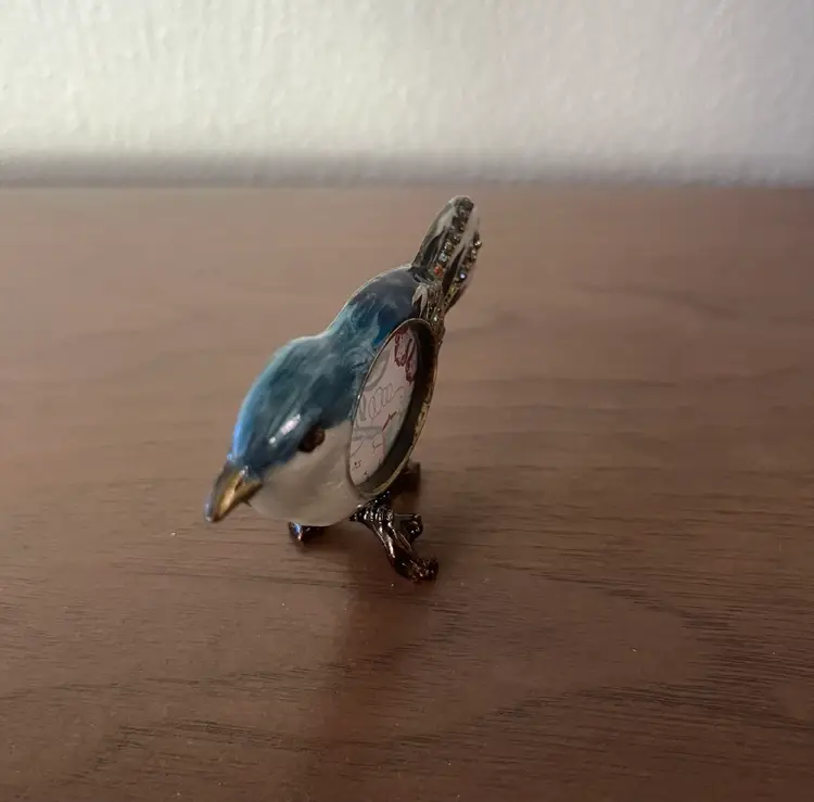 NIKKY HOME Pewter Blue Bird Mini Picture Frame Enamel Rhinestones