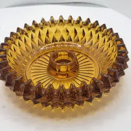Vintage Amber Indiana Glass Candle Holder with Diamond Point Design
