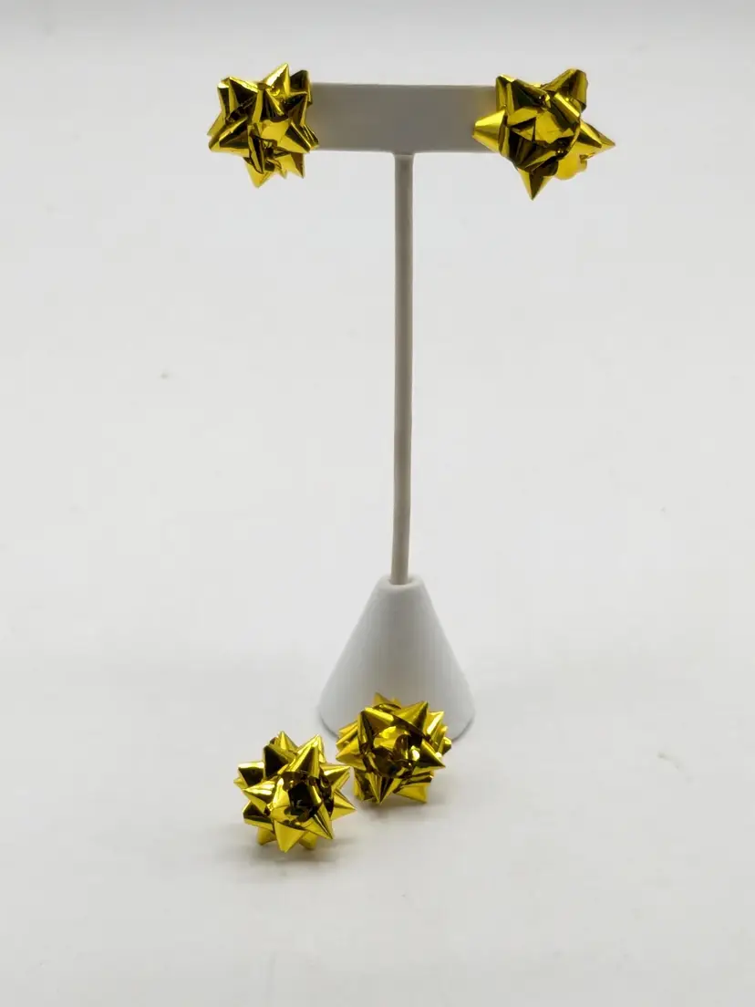 Christmas Gold Foil Pierced Earrings Set of Two Handmade Holiday Jewelry