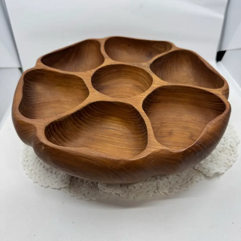 Vintage Monkey Pod Divided Lazy Susan Serving Dish