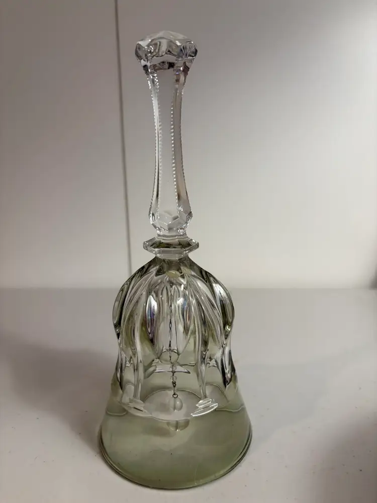 Global Art Hand Cut Lead Green and Clear Crystal Bell, West Germany