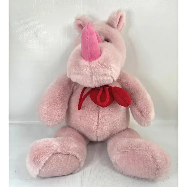 Gund Heads Tales Pink Rhinoceros Plush Vintage Stuffed Animal Lovey 18”