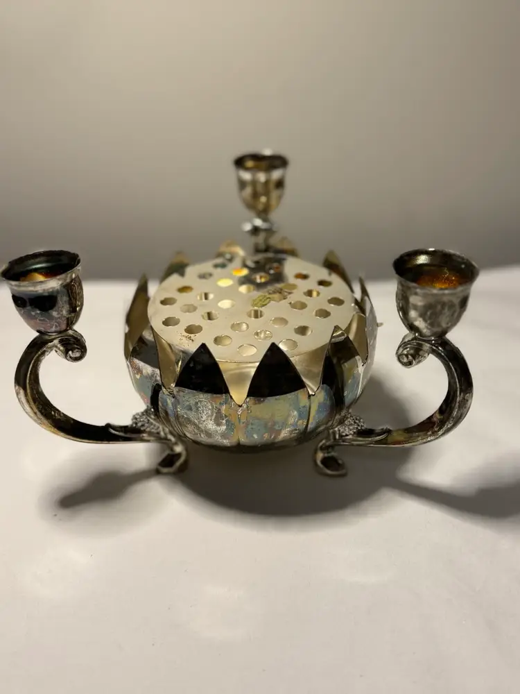 Vintage Silver Lotus Flower Frog Candelabra In Original Box