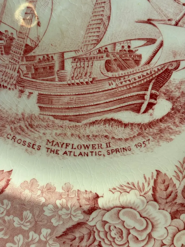 Vintage Adams Mayflower II Red Transferware 10” Plate (1956)