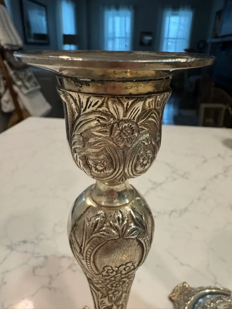 Antique Ornate Silver Plate Candlesticks