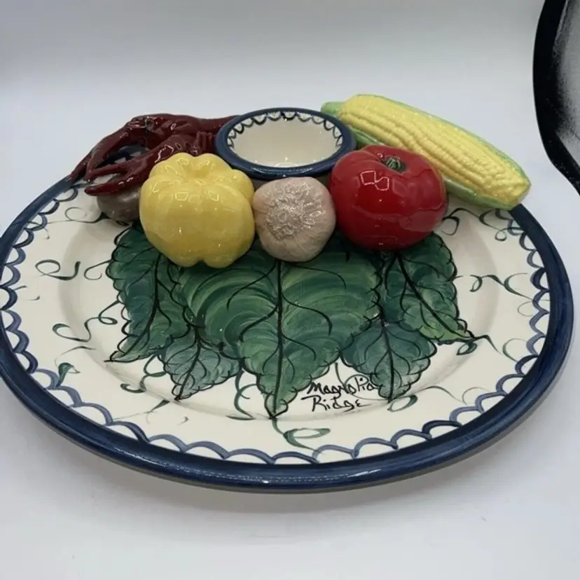Magnolia Ridge Pottery Platter With Crawfish And Vegetable RARE 15