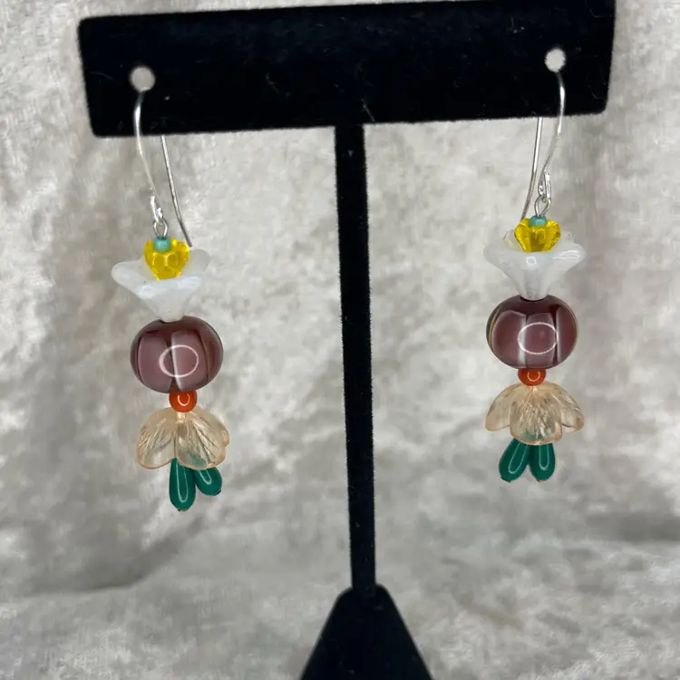 #25 "Secret Garden" Series - Handmade by Me -- Lampwork Glass Earrings