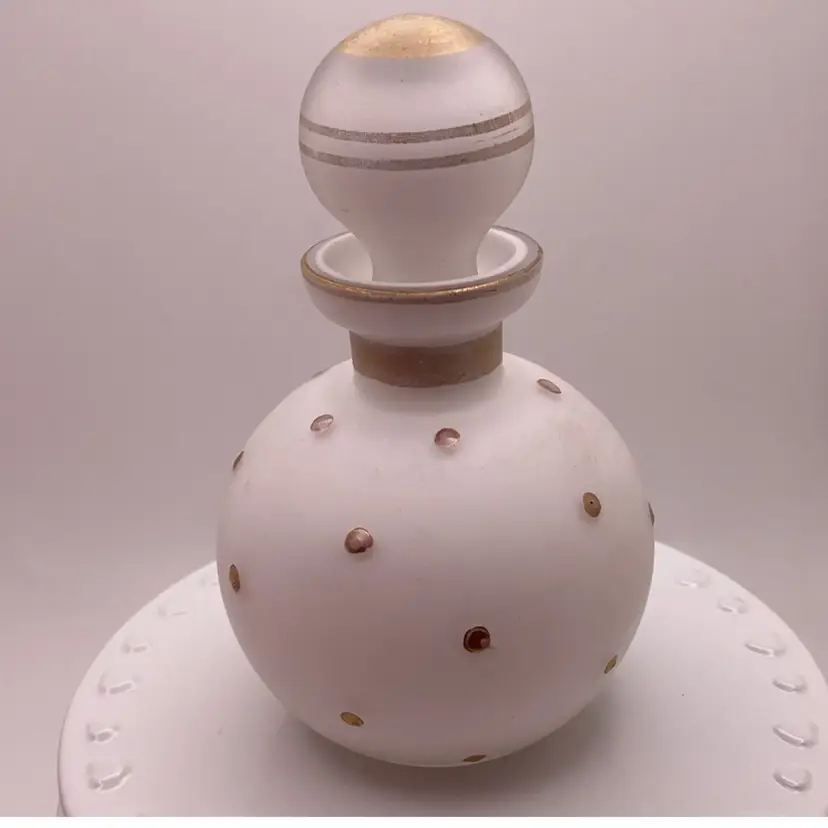 POW4 Frosted Decorative Bottle with Gold Accents 3.75”