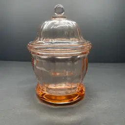 Pink Depression Candy / Cookie Jar With Lid - Vintage Glass Nearing Antique